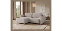 Canapé d’angle convertible ARVESSA beige chenille – Angle gauche avec coffre 