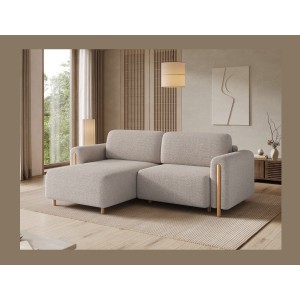 Canapé d’angle convertible ARVESSA beige chenille – Angle gauche avec coffre 