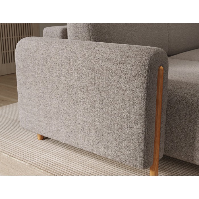 Canapé d’angle convertible ARVESSA beige chenille – Angle gauche avec coffre 