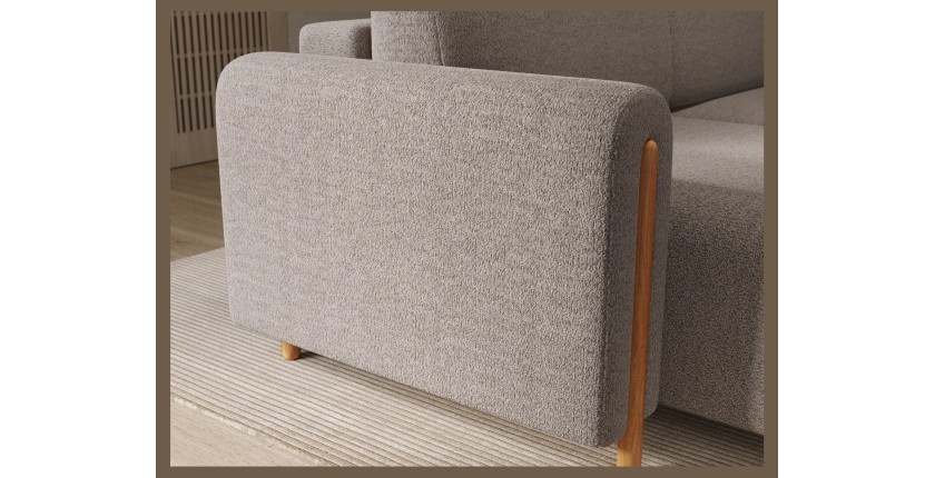 Canapé d’angle convertible ARVESSA beige chenille – Angle gauche avec coffre 