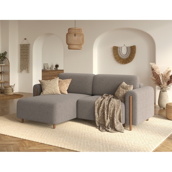 Canapé d’angle convertible ARVESSA marron clair chenille – Angle gauche 
