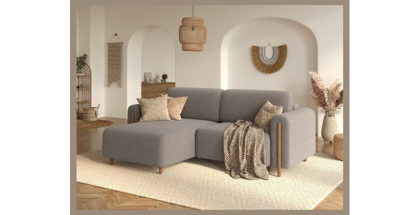 Canapé d’angle convertible ARVESSA marron clair chenille – Angle gauche 