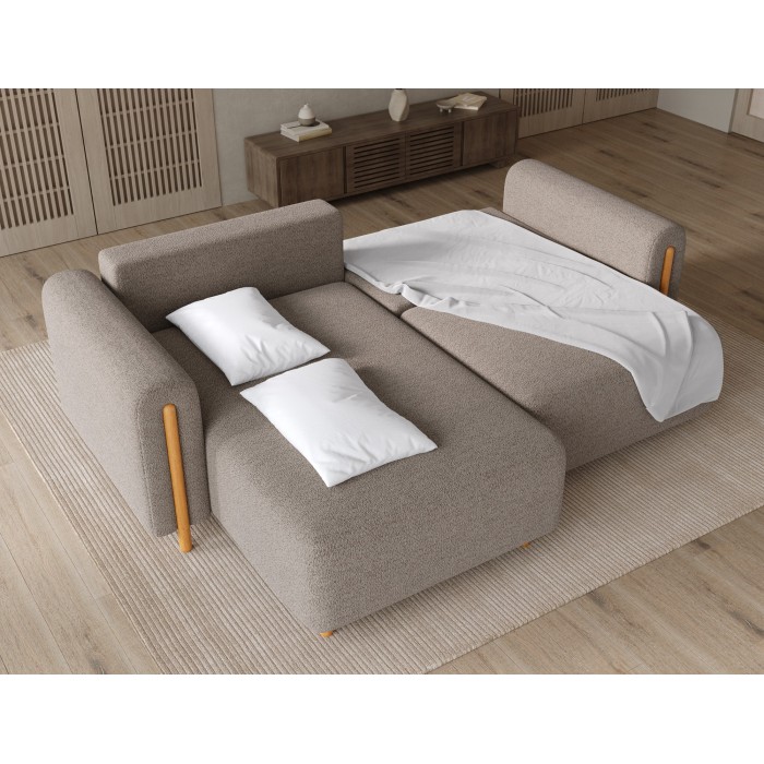 Canapé d’angle convertible ARVESSA marron clair chenille – Angle gauche 