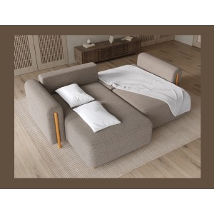 Canapé d’angle convertible ARVESSA marron clair chenille – Angle gauche 