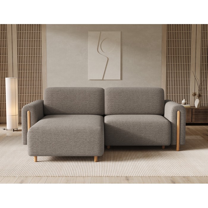 Canapé d’angle convertible ARVESSA marron clair chenille – Angle gauche 