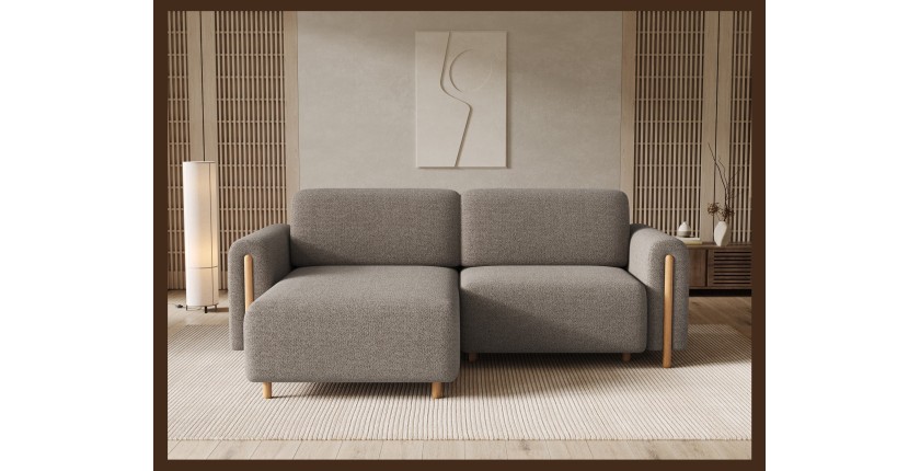 Canapé d’angle convertible ARVESSA marron clair chenille – Angle gauche 