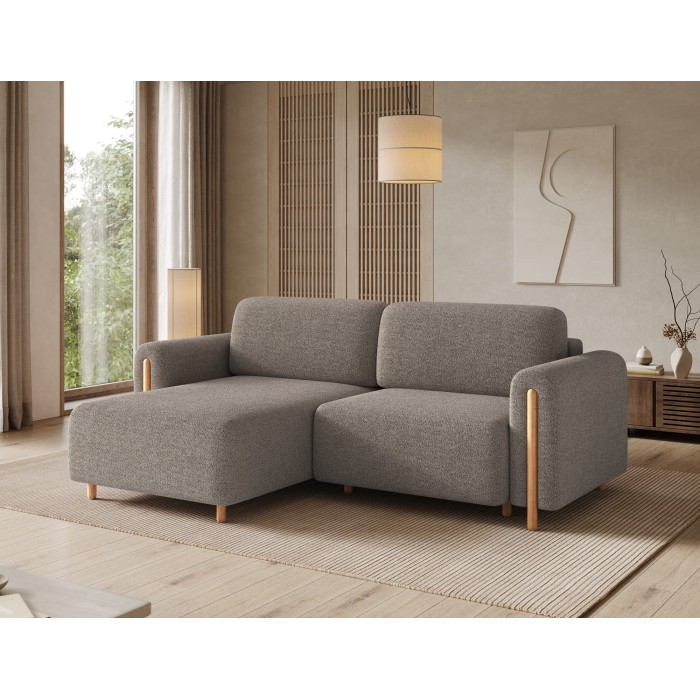 Canapé d’angle convertible ARVESSA marron clair chenille – Angle gauche 