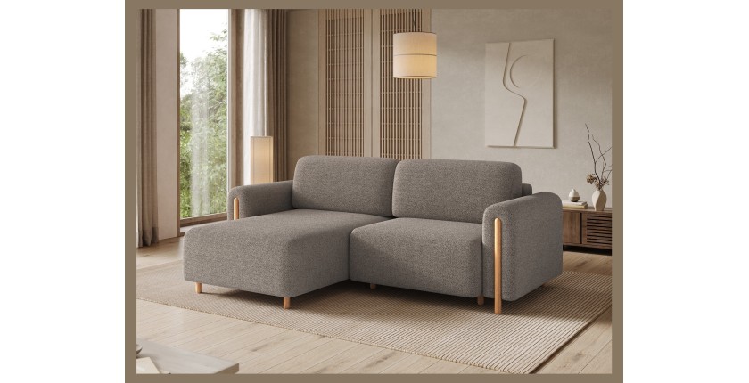 Canapé d’angle convertible ARVESSA marron clair chenille – Angle gauche 