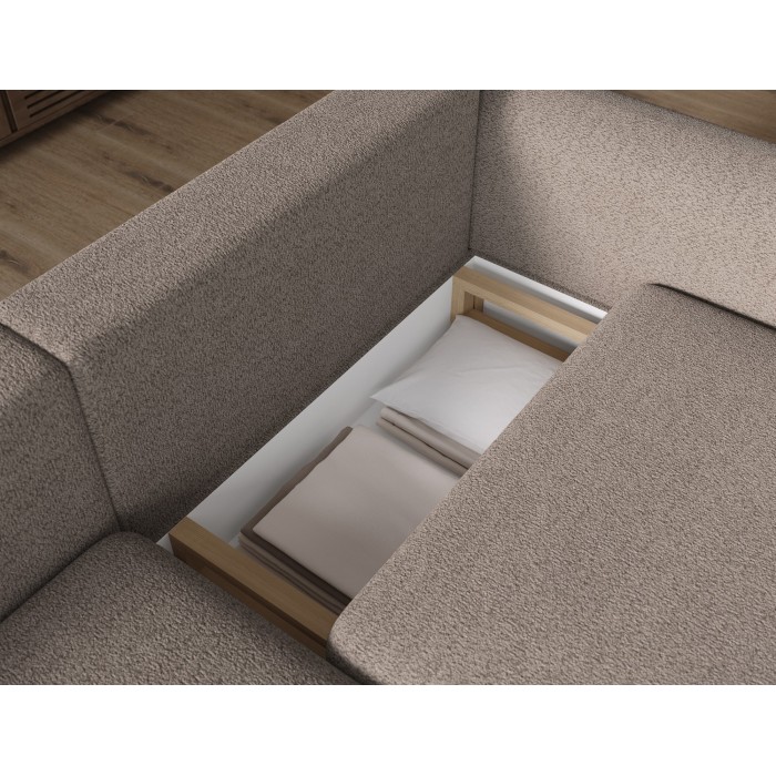 Canapé d’angle convertible ARVESSA marron clair chenille – Angle gauche 