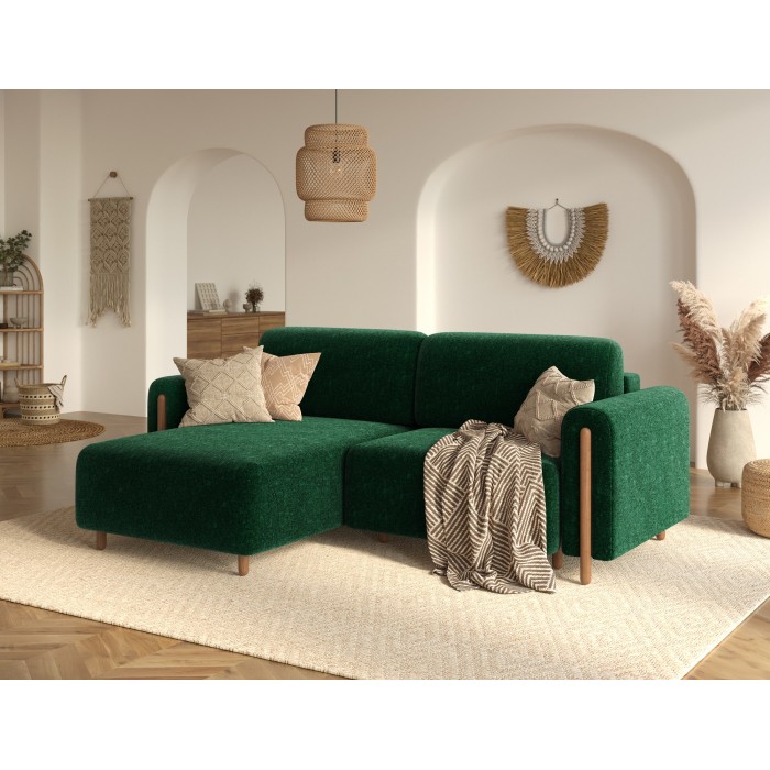 Canapé d’angle convertible ARVESSA vert émeraude chenille – Angle gauche 