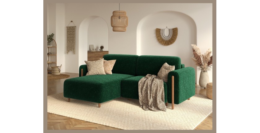 Canapé d’angle convertible ARVESSA vert émeraude chenille – Angle gauche 