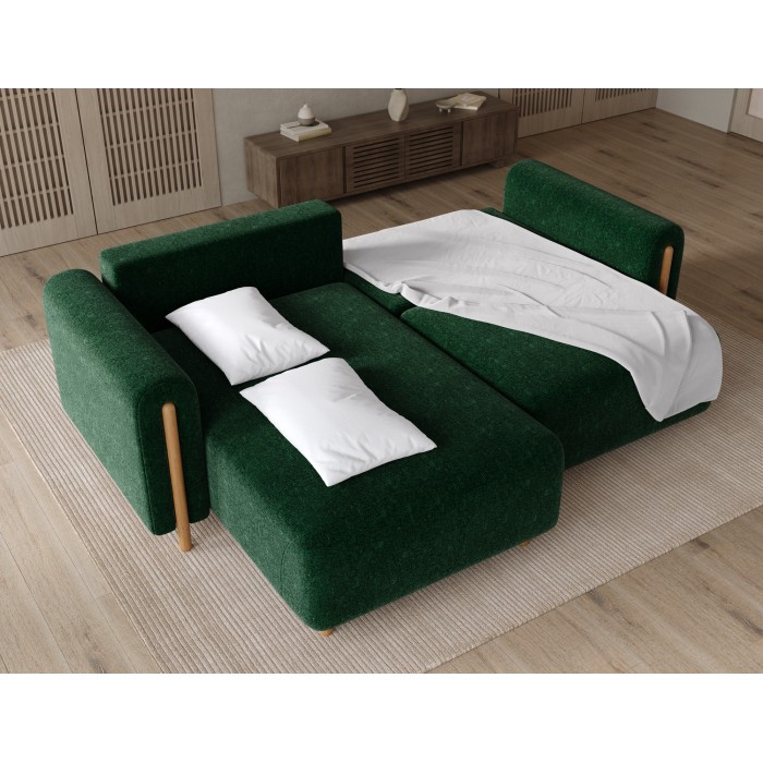 Canapé d’angle convertible ARVESSA vert émeraude chenille – Angle gauche 