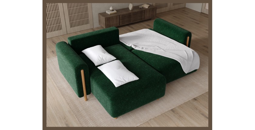 Canapé d’angle convertible ARVESSA vert émeraude chenille – Angle gauche 