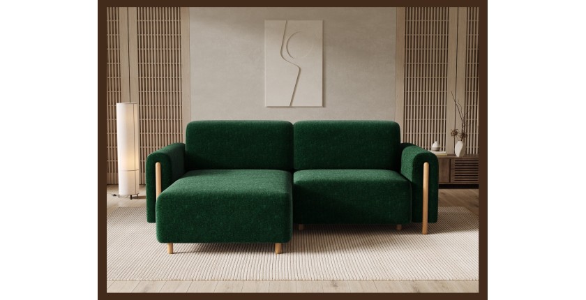 Canapé d’angle convertible ARVESSA vert émeraude chenille – Angle gauche 