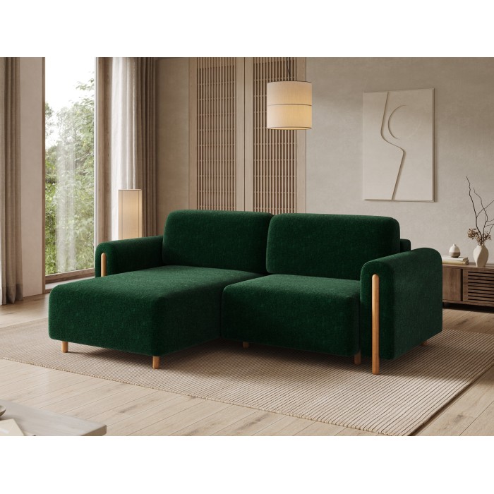 Canapé d’angle convertible ARVESSA vert émeraude chenille – Angle gauche 