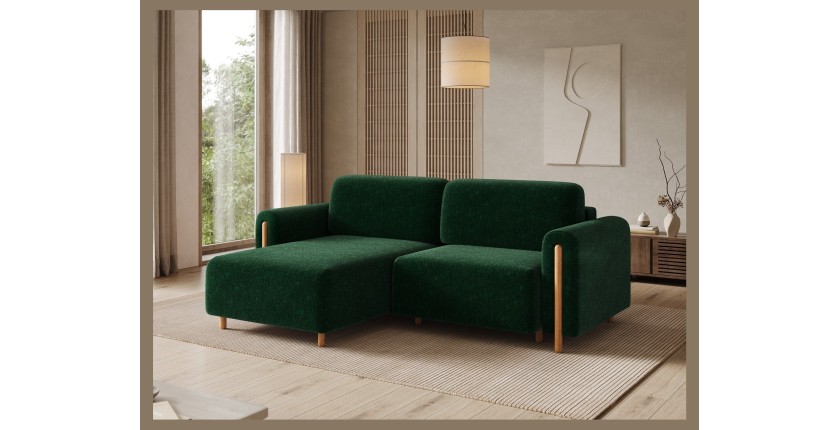 Canapé d’angle convertible ARVESSA vert émeraude chenille – Angle gauche 