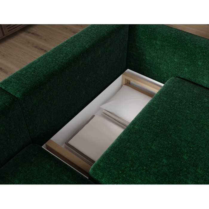Canapé d’angle convertible ARVESSA vert émeraude chenille – Angle gauche 