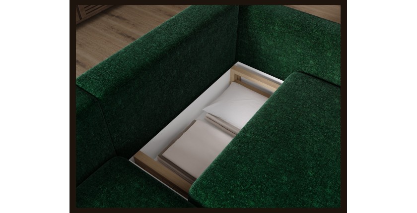 Canapé d’angle convertible ARVESSA vert émeraude chenille – Angle gauche 