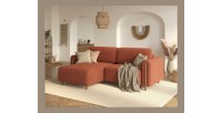 Canapé d’angle convertible ARVESSA terracotta chenille – Angle gauche 