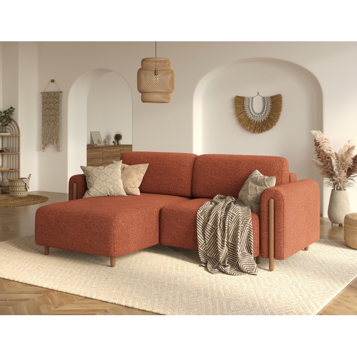 Canapé d’angle convertible ARVESSA terracotta chenille – Angle gauche 