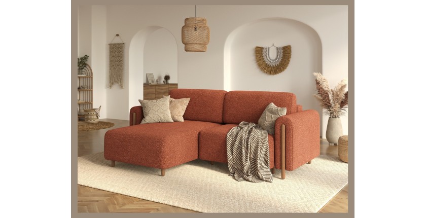 Canapé d’angle convertible ARVESSA terracotta chenille – Angle gauche 