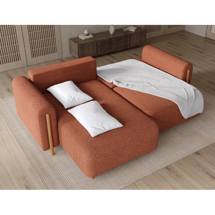 Canapé d’angle convertible ARVESSA terracotta chenille – Angle gauche 
