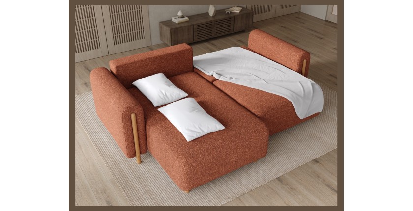Canapé d’angle convertible ARVESSA terracotta chenille – Angle gauche 
