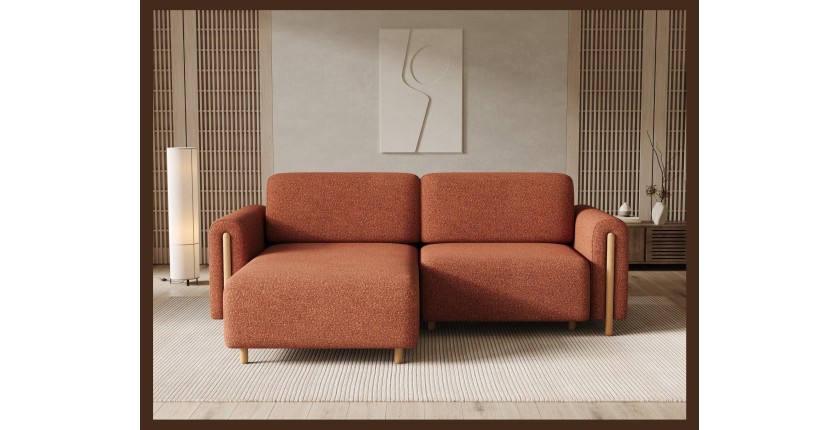 Canapé d’angle convertible ARVESSA terracotta chenille – Angle gauche 