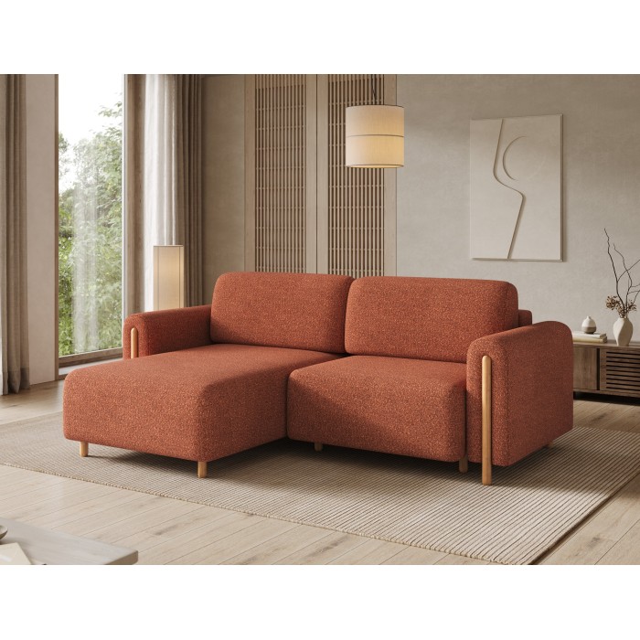 Canapé d’angle convertible ARVESSA terracotta chenille – Angle gauche 