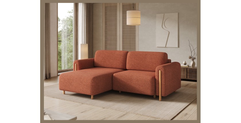 Canapé d’angle convertible ARVESSA terracotta chenille – Angle gauche 