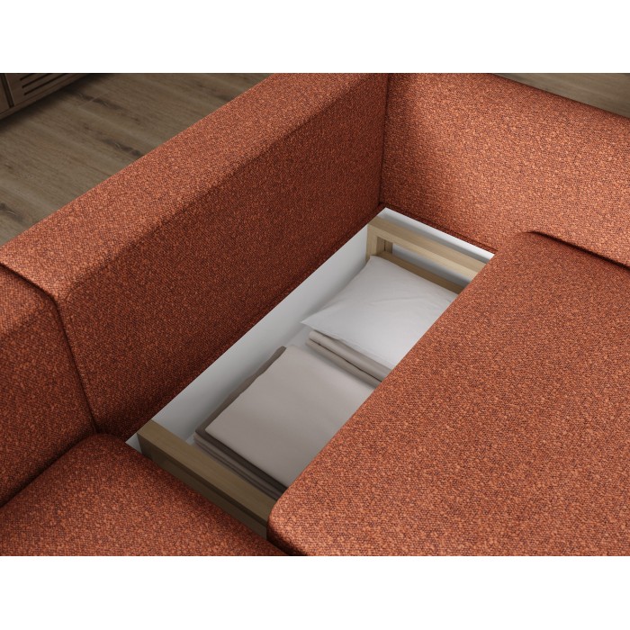 Canapé d’angle convertible ARVESSA terracotta chenille – Angle gauche 