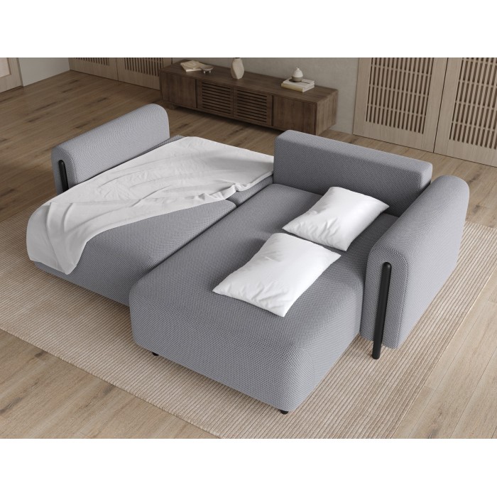 Canapé d’angle convertible ARVESSA gris clair nid d’abeille – Angle droit 