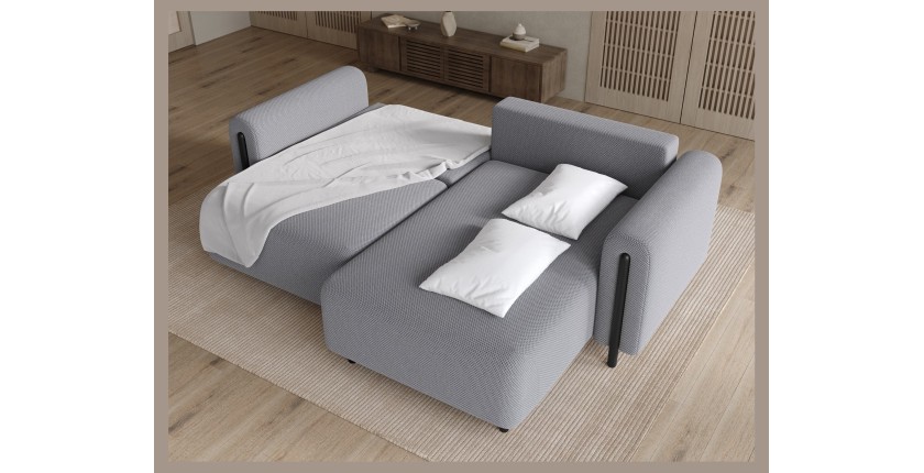 Canapé d’angle convertible ARVESSA gris clair nid d’abeille – Angle droit 