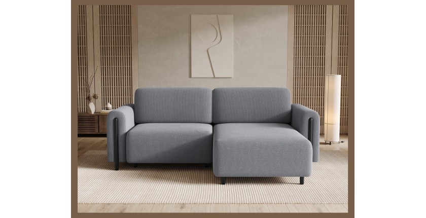 Canapé d’angle convertible ARVESSA gris clair nid d’abeille – Angle droit 