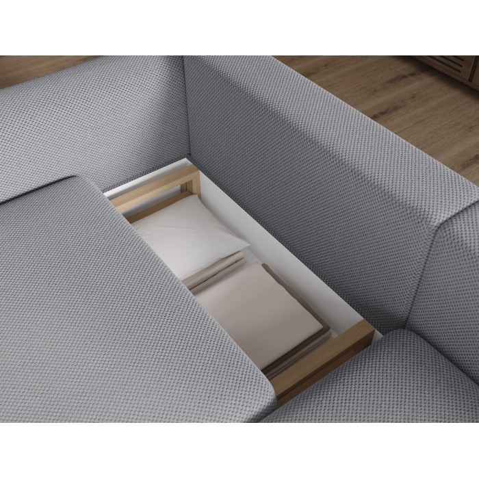 Canapé d’angle convertible ARVESSA gris clair nid d’abeille – Angle droit 