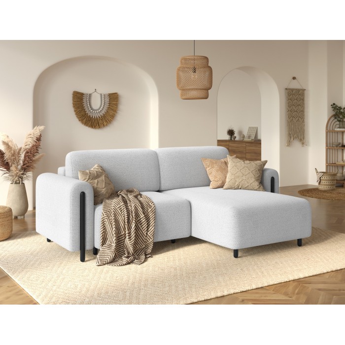 Canapé d’angle convertible ARVESSA blanc alpin chenille – Angle droit 
