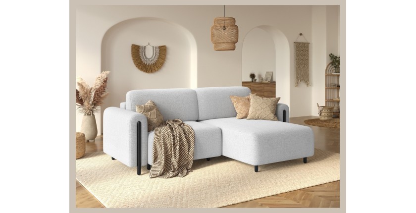 Canapé d’angle convertible ARVESSA blanc alpin chenille – Angle droit 