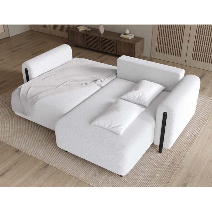Canapé d’angle convertible ARVESSA blanc alpin chenille – Angle droit 