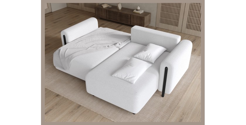 Canapé d’angle convertible ARVESSA blanc alpin chenille – Angle droit 