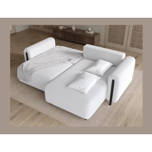 Canapé d’angle convertible ARVESSA blanc alpin chenille – Angle droit 