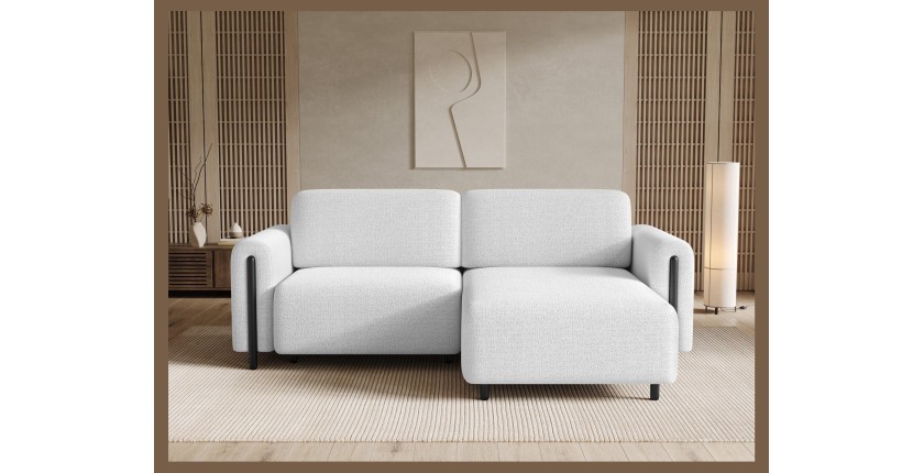 Canapé d’angle convertible ARVESSA blanc alpin chenille – Angle droit 