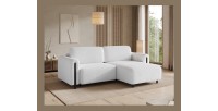 Canapé d’angle convertible ARVESSA blanc alpin chenille – Angle droit 