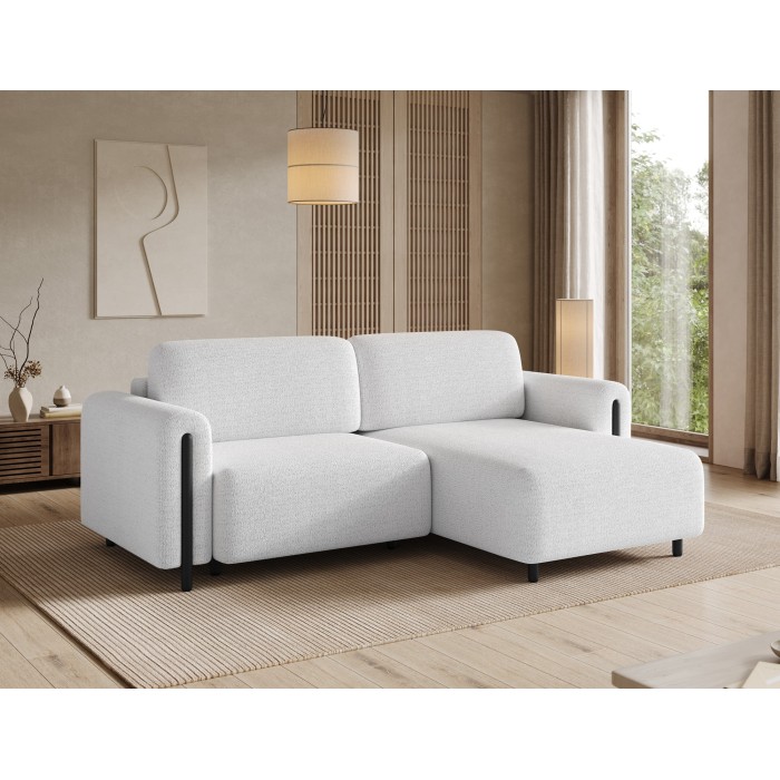 Canapé d’angle convertible ARVESSA blanc alpin chenille – Angle droit 