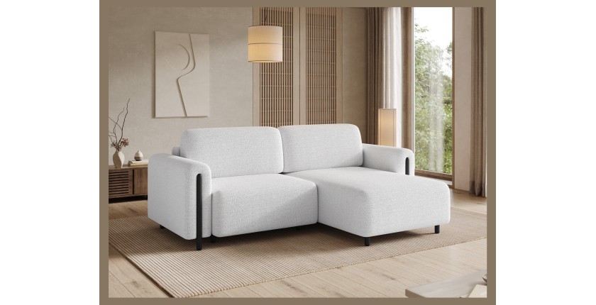 Canapé d’angle convertible ARVESSA blanc alpin chenille – Angle droit 
