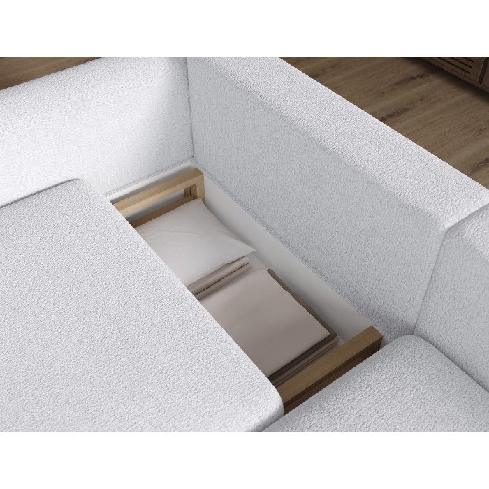 Canapé d’angle convertible ARVESSA blanc alpin chenille – Angle droit 