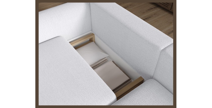 Canapé d’angle convertible ARVESSA blanc alpin chenille – Angle droit 