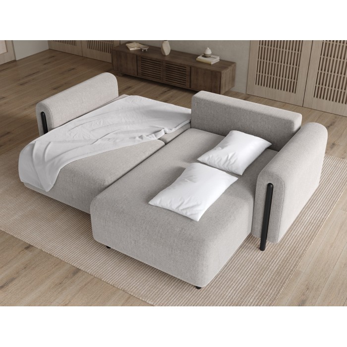 Canapé d’angle convertible ARVESSA gris clair bouclette – Angle droit 
