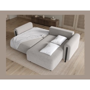 Canapé d’angle convertible ARVESSA gris clair bouclette – Angle droit 