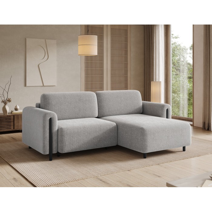 Canapé d’angle convertible ARVESSA gris clair bouclette – Angle droit 