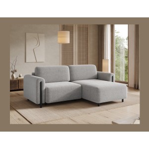 Canapé d’angle convertible ARVESSA gris clair bouclette – Angle droit 